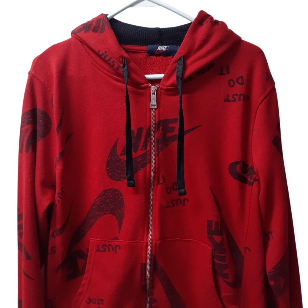 Nike Just Do It All-Over Print Logo Full-Zip Hoodie Mens Size Small Red - Picture 3 of 7
